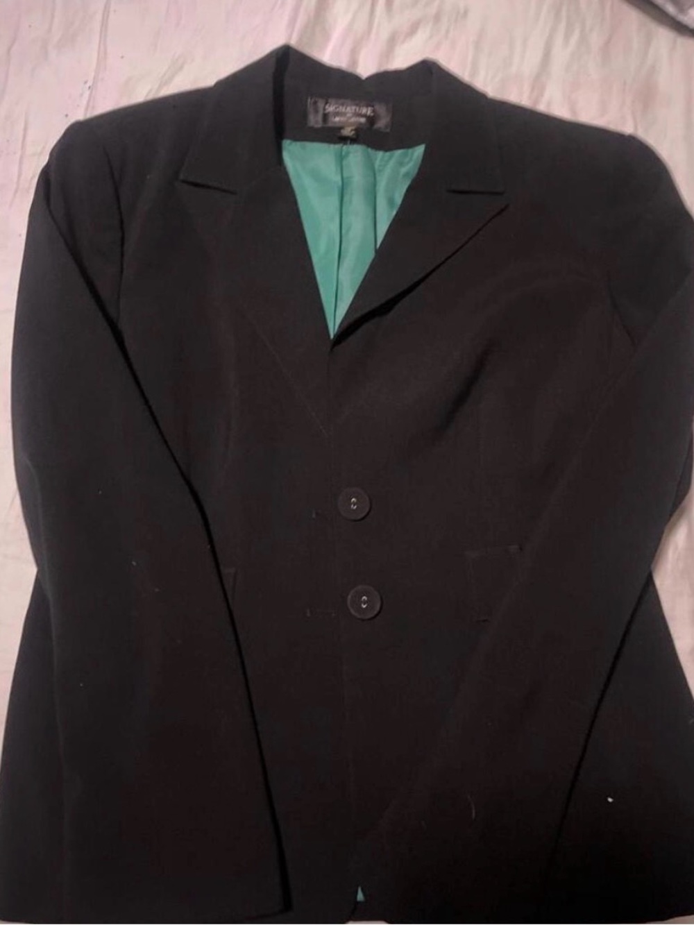 Signature By Larry Levine blazer Size 14 Black With Green Lining - Picture 2 of 5